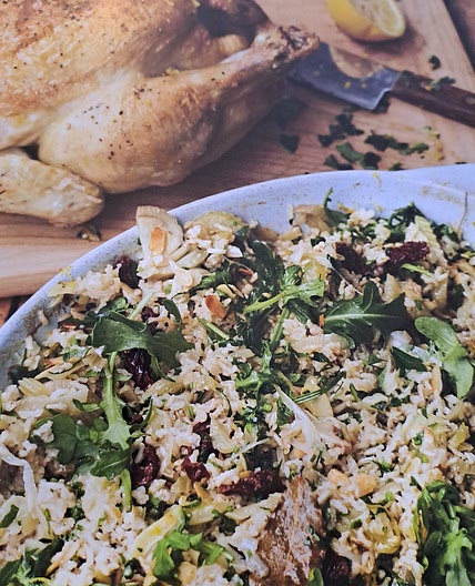 Roast chicken with veg and herby brown rice