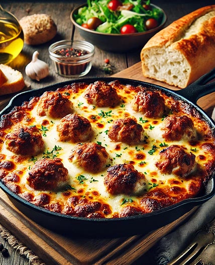 Meatball and Mozzarella Pan Bake
