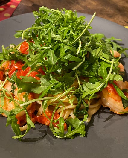 Spaghetti with Prawns and Rocket