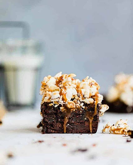 Salted Caramel Popcorn Brownies