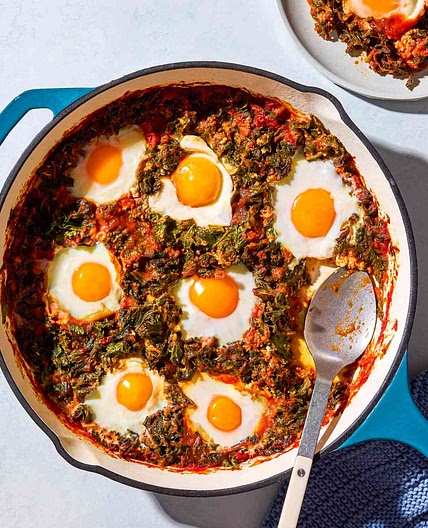 Baked Eggs in Tomato Sauce with Kale
