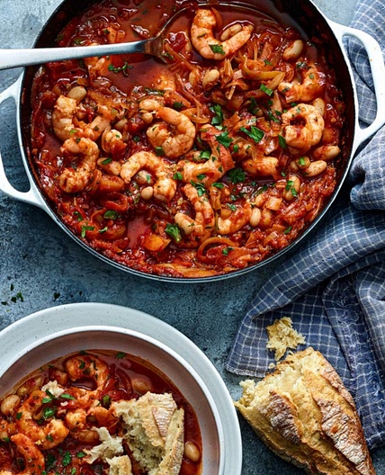 King Prawn, White Bean and Harissa Stew