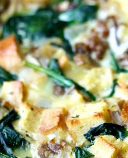 Mushroom, Sausage, and Spinach Strata
