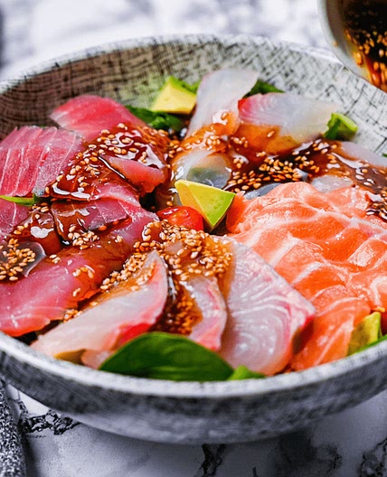 Sashimi Salad (with homemade Japanese wafu dressing)