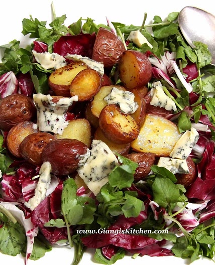 Pork Chops and Roasted Potatoes with Red Wine Honey Mustard Vinaigrette