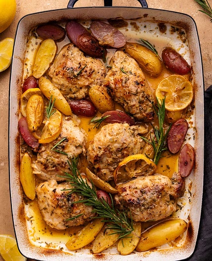 Roasted Lemon Rosemary Chicken Thighs with Potatoes