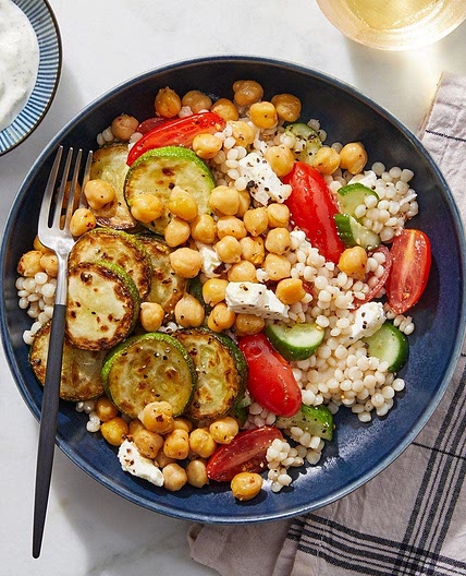 Greek-Style Chickpea & Couscous Bowl with Tzatziki & Feta