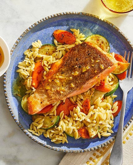 Lemon-Ginger Trout over Orzo, Zucchini & Carrots