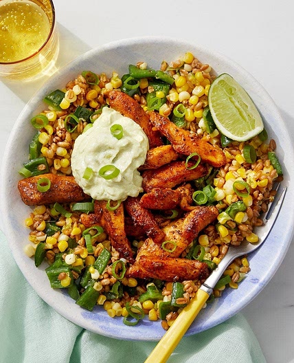 Honey-Lime Chicken & Farro Bowl with Sweet Corn & Poblano Pepper