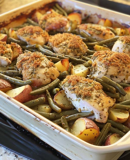 Italian Chicken Potato and Green Bean Bake