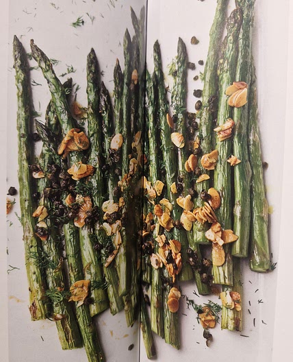 Roasted asparagus with almond, capers and dill - page 82