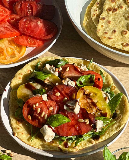Italian Piadinas with Heirloom Tomatoes, Feta and Rocket