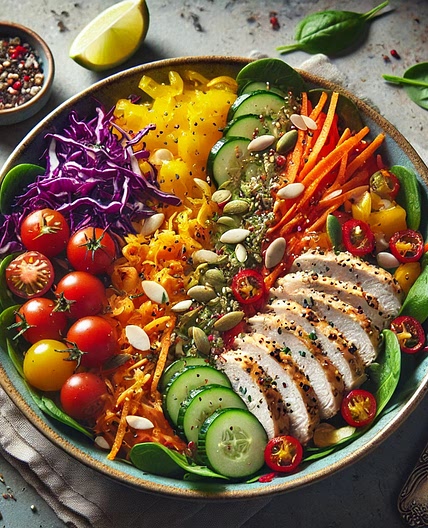 Salade Poulet mariné Chou et Légumes