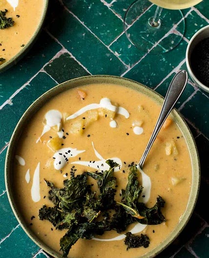 Lightened-Up Carrot and Potato Soup with Kale Chips