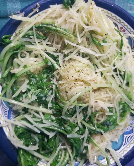 Mizuna & Spaghetti Aglio e Olio