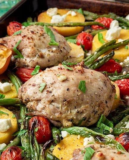 Sheet Pan Lemon Chicken and Polenta Dinner