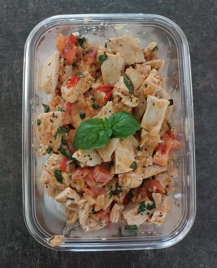 Tomato & basil chicken over rice