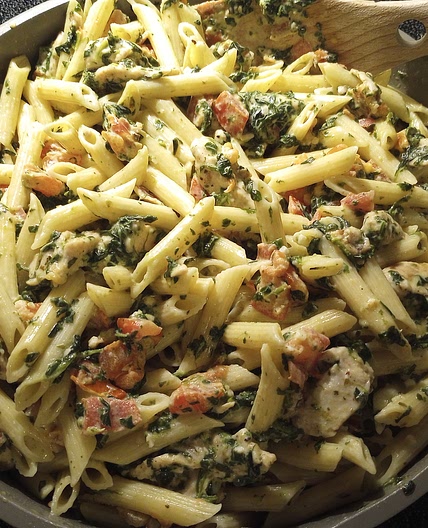 Creamy Parmesan Chicken Penne, with Spinach & Tomatoes