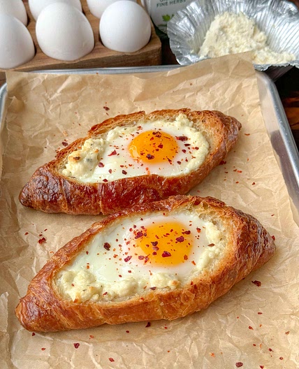 Boursin and Egg Croissant boats 