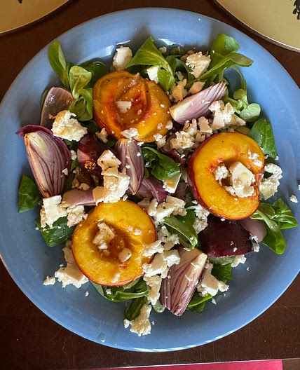 Roasted nectarine salad with feta and mint
