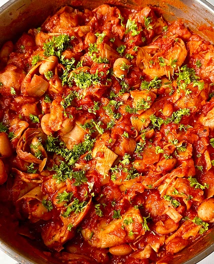 One Pot Tomato Artichoke and Bean 