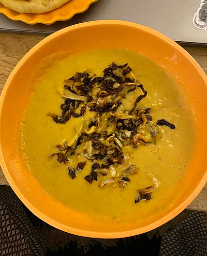 Cheddar, Leek and Potato Soup with Crispy Cabbage
