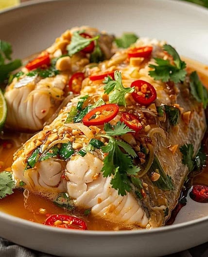 Thai Garlic Lime Steamed Fish