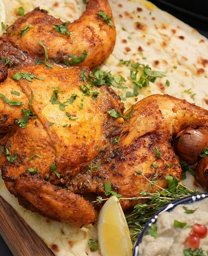 Lime and Turmeric Spatchcock Chicken with Baba Ganoush