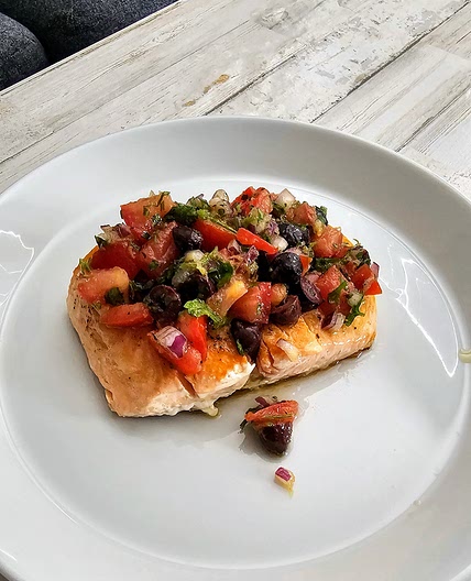 Pan-Seared Salmon with Kalamata Olive Salsa