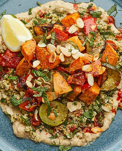 Roasted Veg & Quinoa Mezze with Aubergine Dip