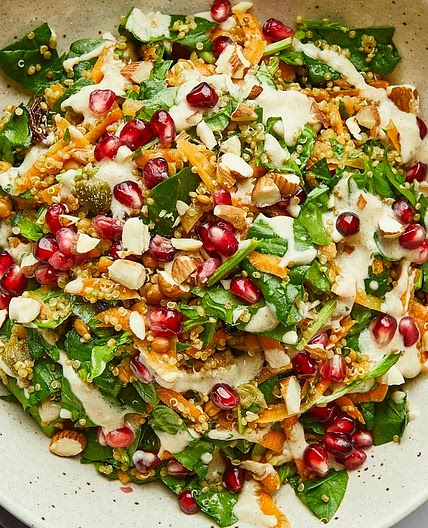 Quinoa & Lentil Salad with Cumin Yoghurt & Pomegranate