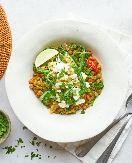 Feta & Coconut Lentils with Honeyed Green Beans