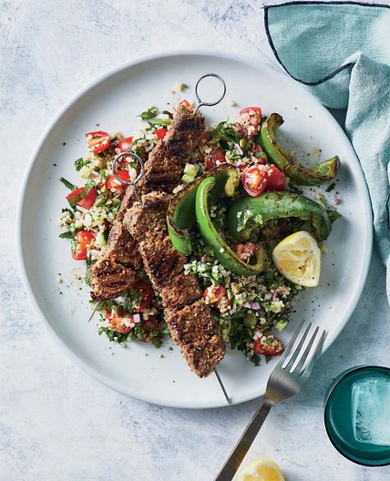 Lemon grass steak skewers with tabbouleh