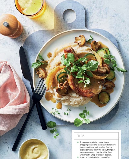 Pork with celeriac and white bean puree