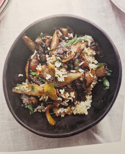 Brown rice with caramelised onions and black garlic - page 168