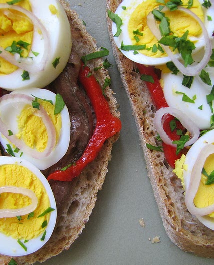 Pickled Pepper, Anchovy & Egg Sandwich on Rye