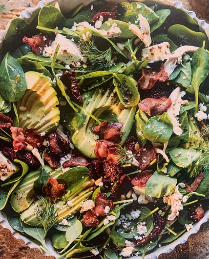 Sun-dried tomato and avocado salad with chicken