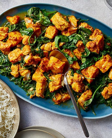 Sheet-Pan Fish Tikka With Spinach
