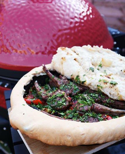Grilled Lamb Chops and Vegetables Enclosed in Savory Dough 