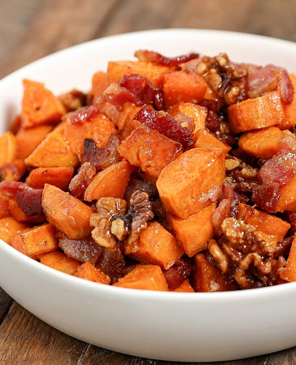 Roasted Sweet Potatoes with Bacon and Walnuts