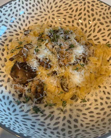 Crispy Mushroom Cacio e Pepe Orzo