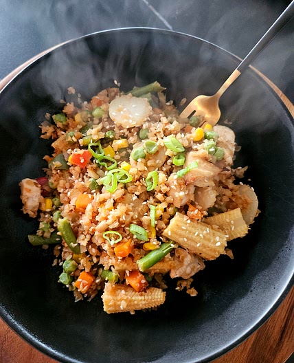 Chicken Fried "Rice" with cauliflower rice