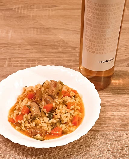 Risotto aux merguez, chipolata et légumes