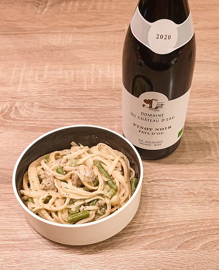 Pâtes, haricots verts et pommes de terre à la crème de basilic