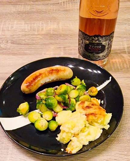 Boudin blanc et gratin de pommes de terre choux de Bruxelles