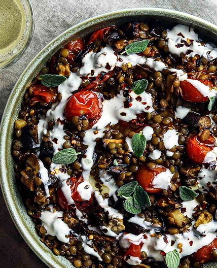 Slow-Cooked Lentils with Eggplant & Tomatoes