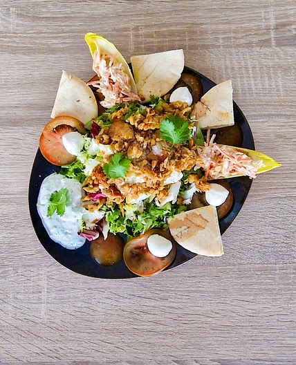 Assiette pitta de volaille salade, coleslaw, tzatzíki