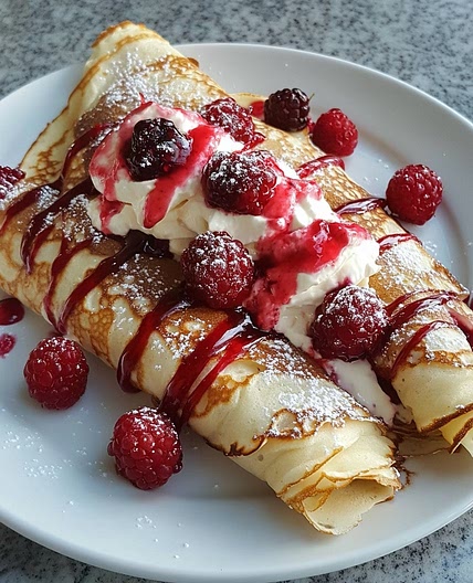 Delightful Berry-Filled Crepes with Whipped Cream