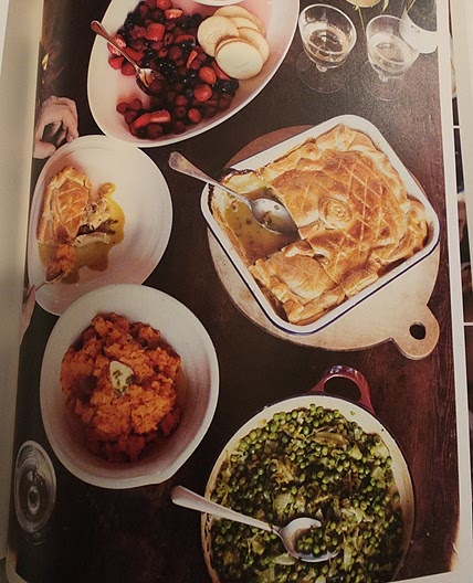 Jamie Oliver chicken pie, peas and carrot smash.