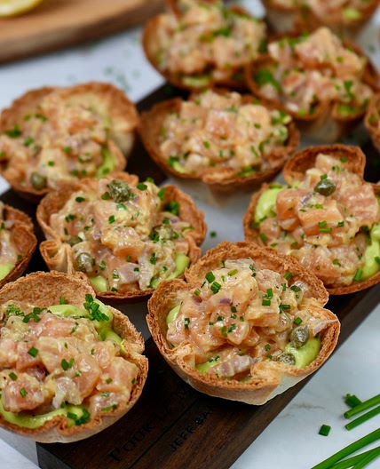 Tortilla Cups with Salmon Tartare and Avocado Mousse